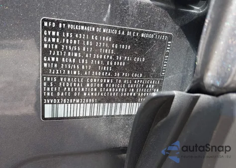 2023 Volkswagen Taos 1.5T S z USA, uszkodzony, nr VIN 3VVDX7B28PM326951